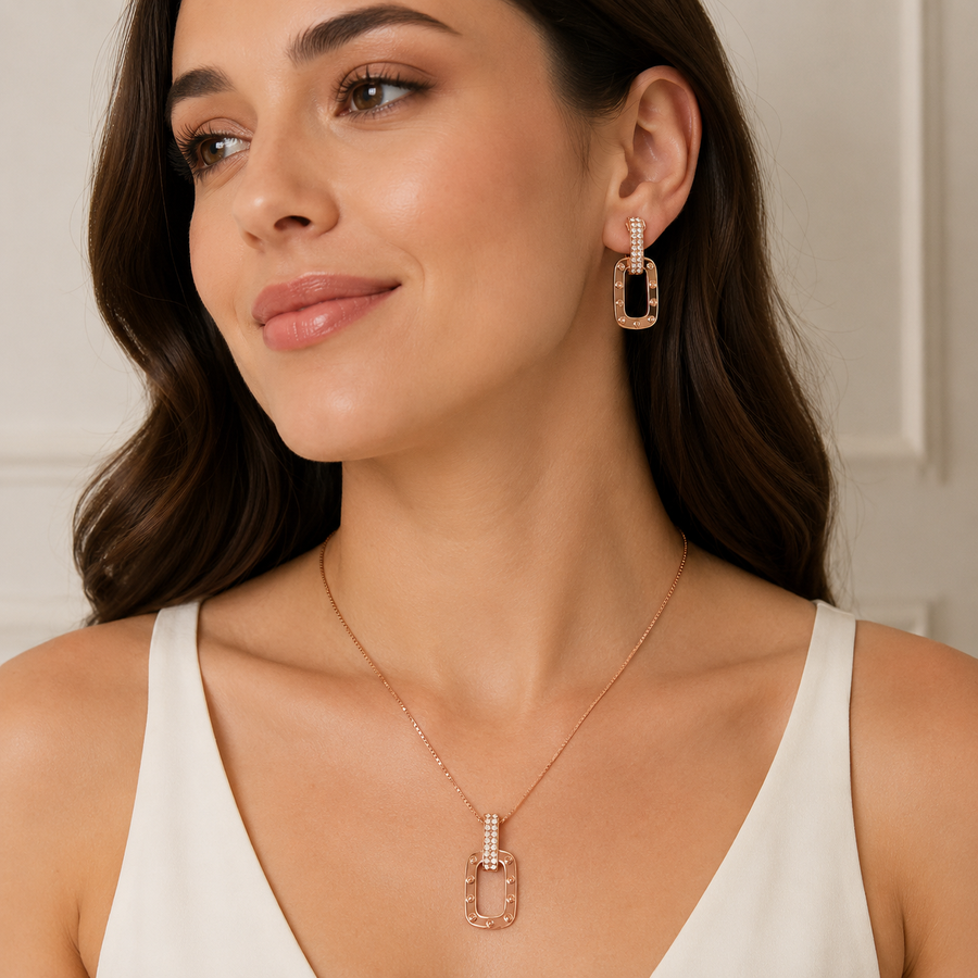 Rose Rectangle Pendant Set