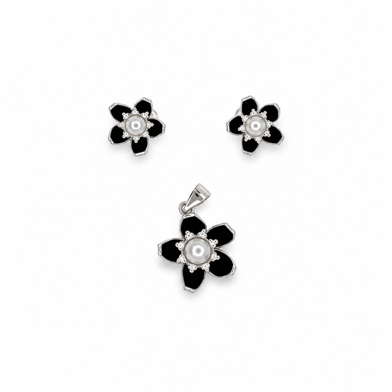 Onyx Flower Pendant Set