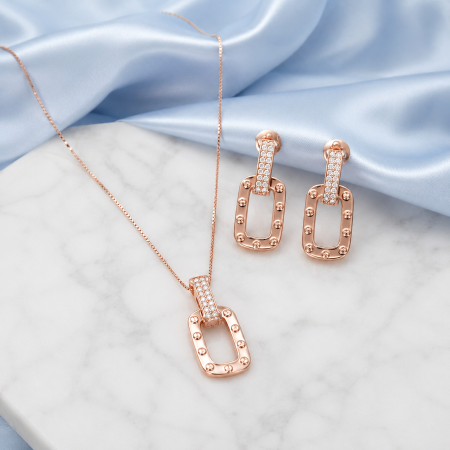 Rose Rectangle Pendant Set