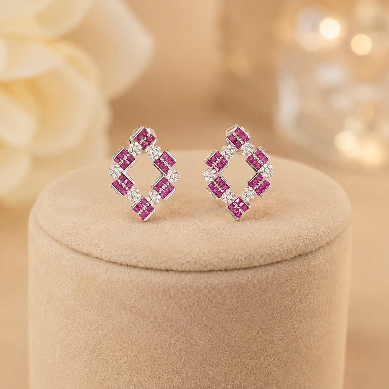 Pink Baguette Earrings