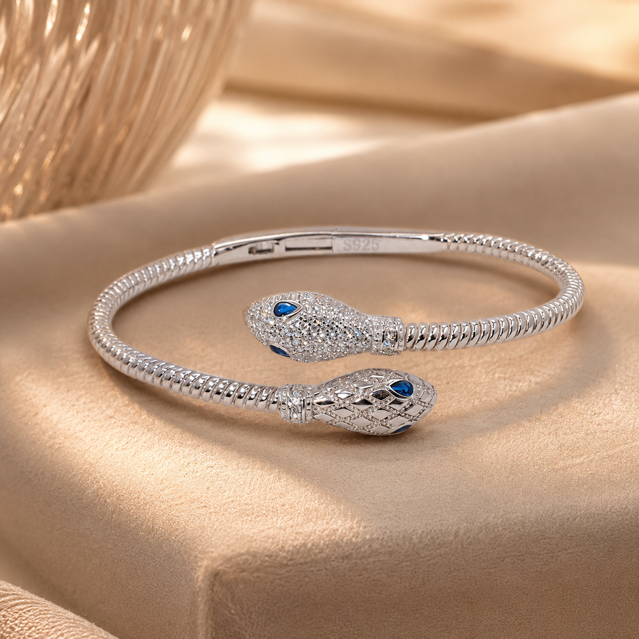 Silver Bracelet Studded with Dimaonds & Blue Stones