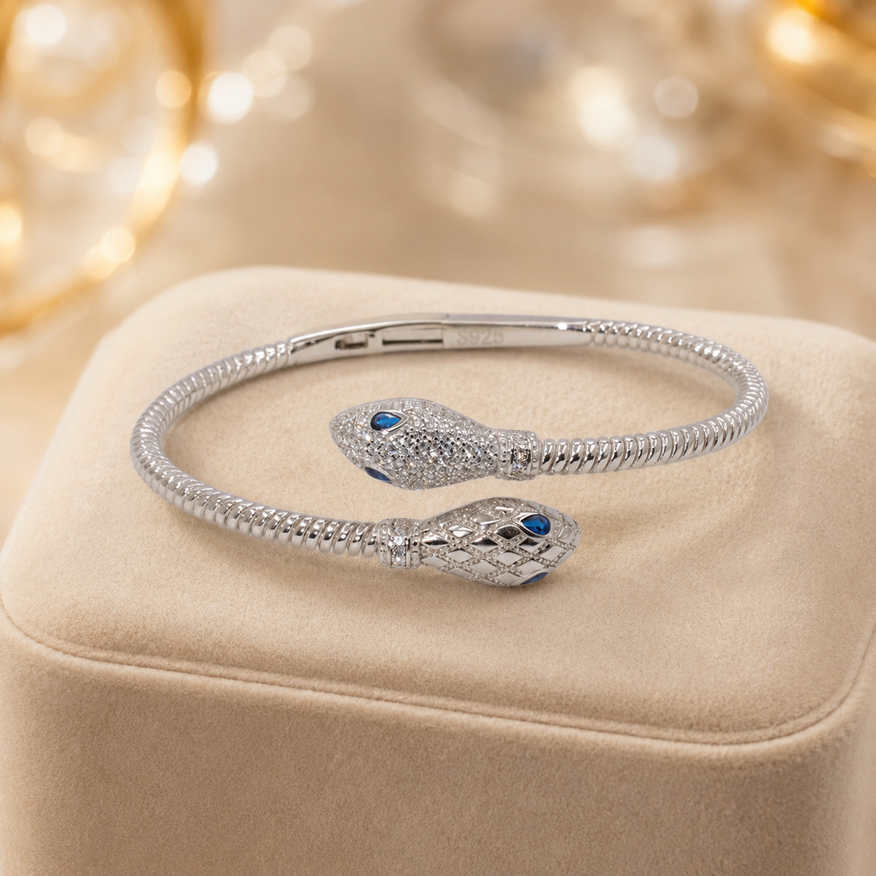 Silver Bracelet Studded with Dimaonds & Blue Stones