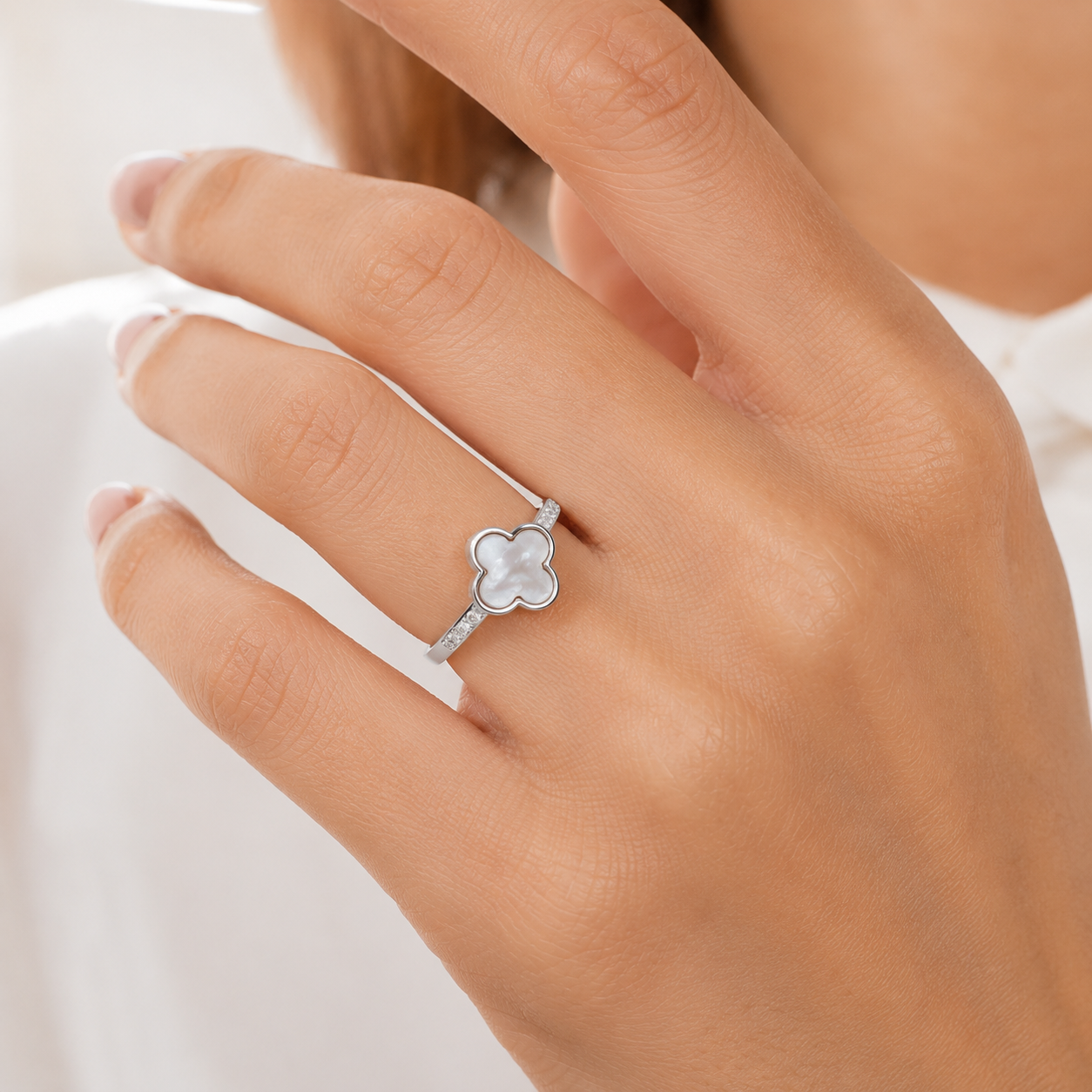 White Stone Studded in Silver Ring