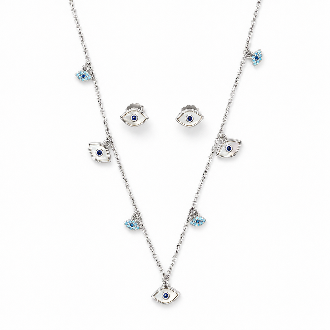 Evil Eye Silver Pendant Set