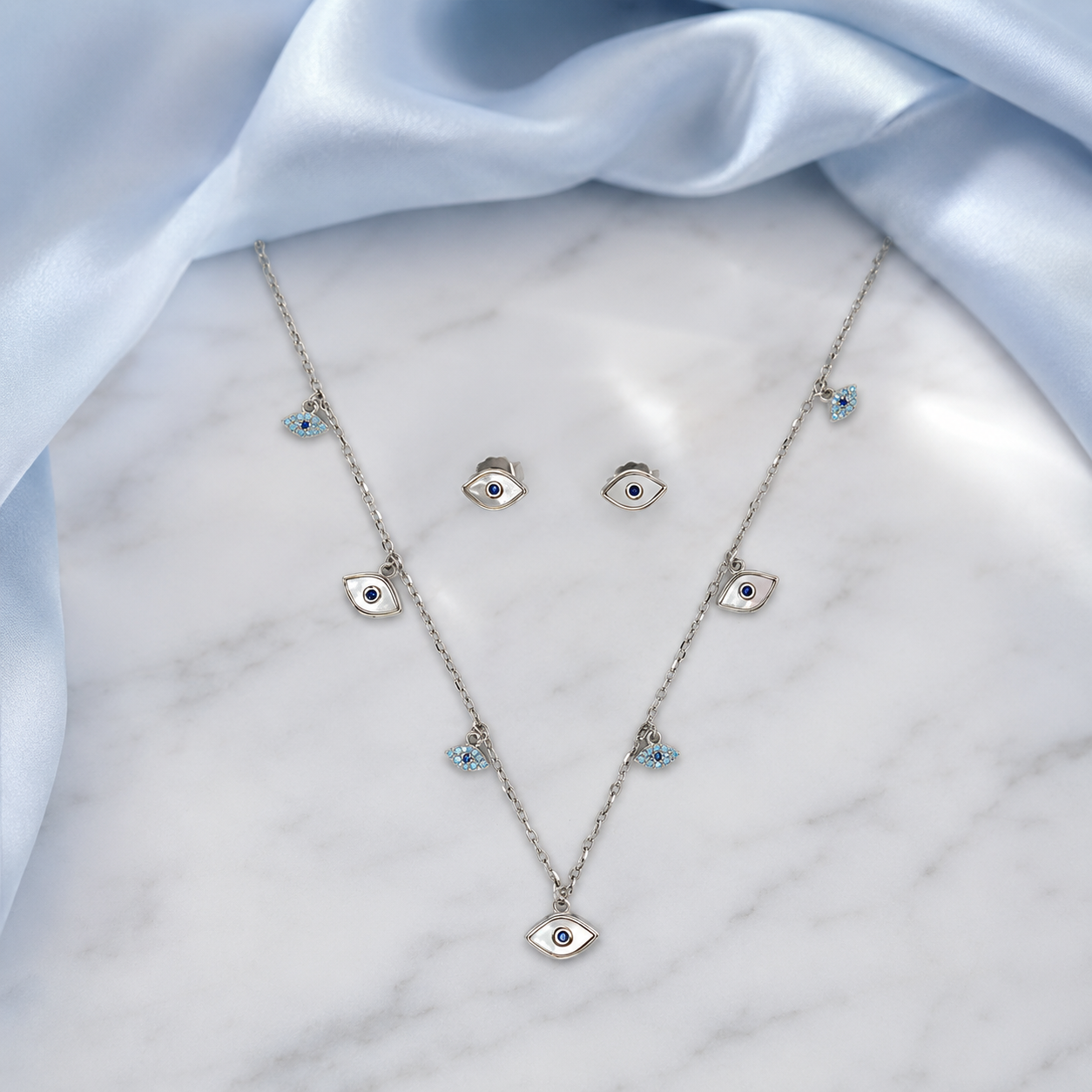 Evil Eye Silver Pendant Set