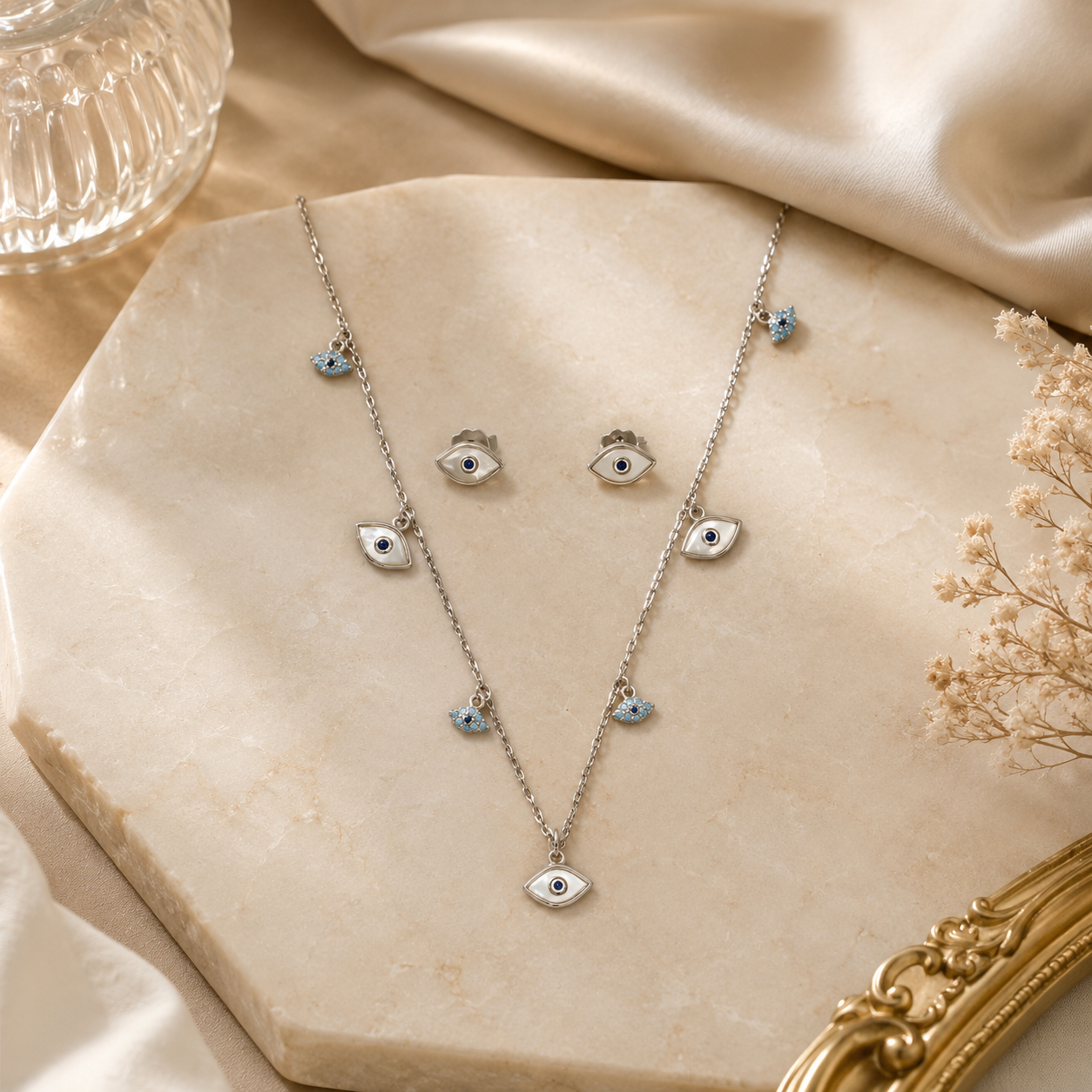 Evil Eye Silver Pendant Set