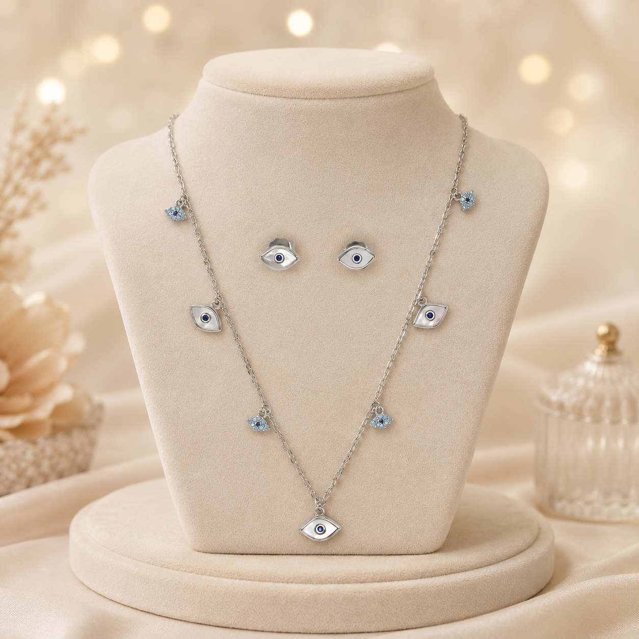 Evil Eye Silver Pendant Set