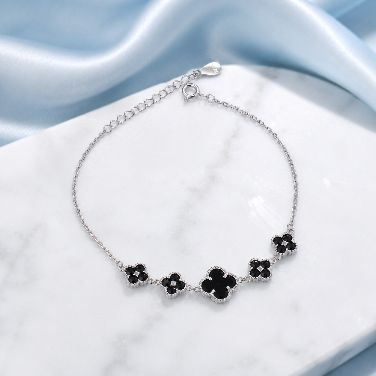 Black Clover Shaped Silver Bracelet