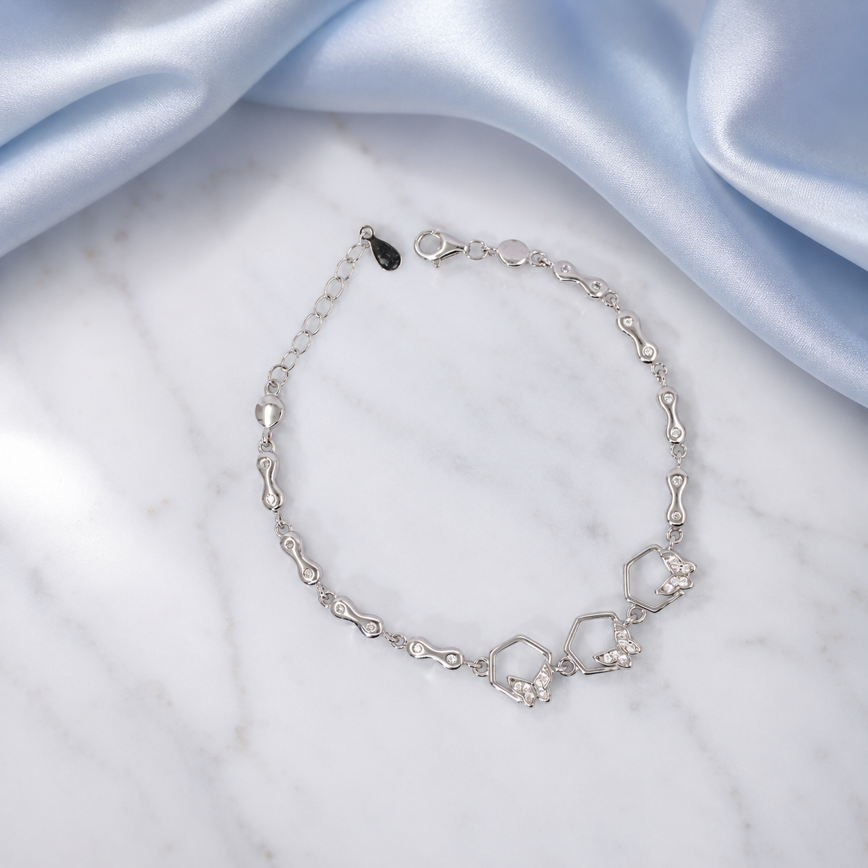 Hexagon Shaped Silver Bracelet