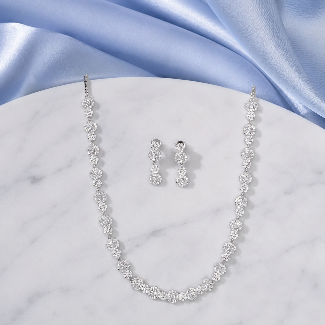 Delicate Silver Necklace with Oval Shaped Diamond at the center