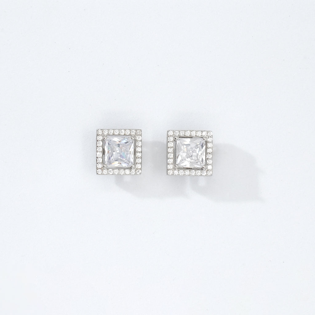 Princess Cut Silver Earrings
