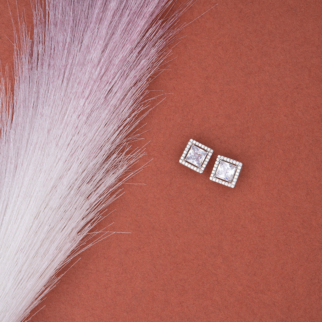 Princess Cut Silver Earrings