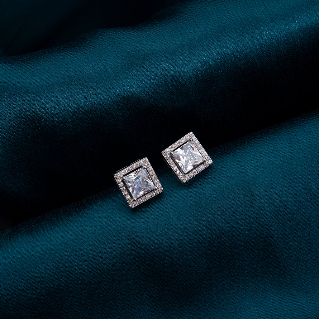 Princess Cut Silver Earrings