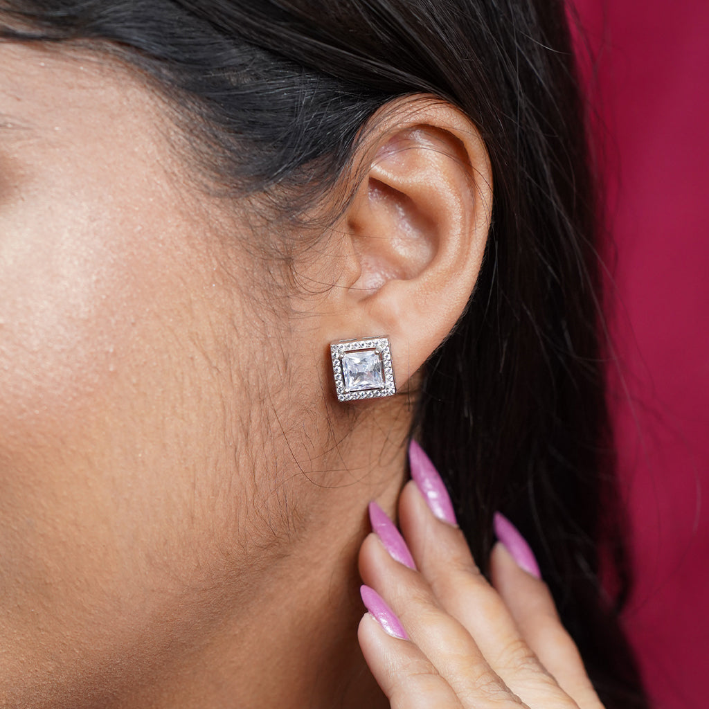 Princess Cut Silver Earrings