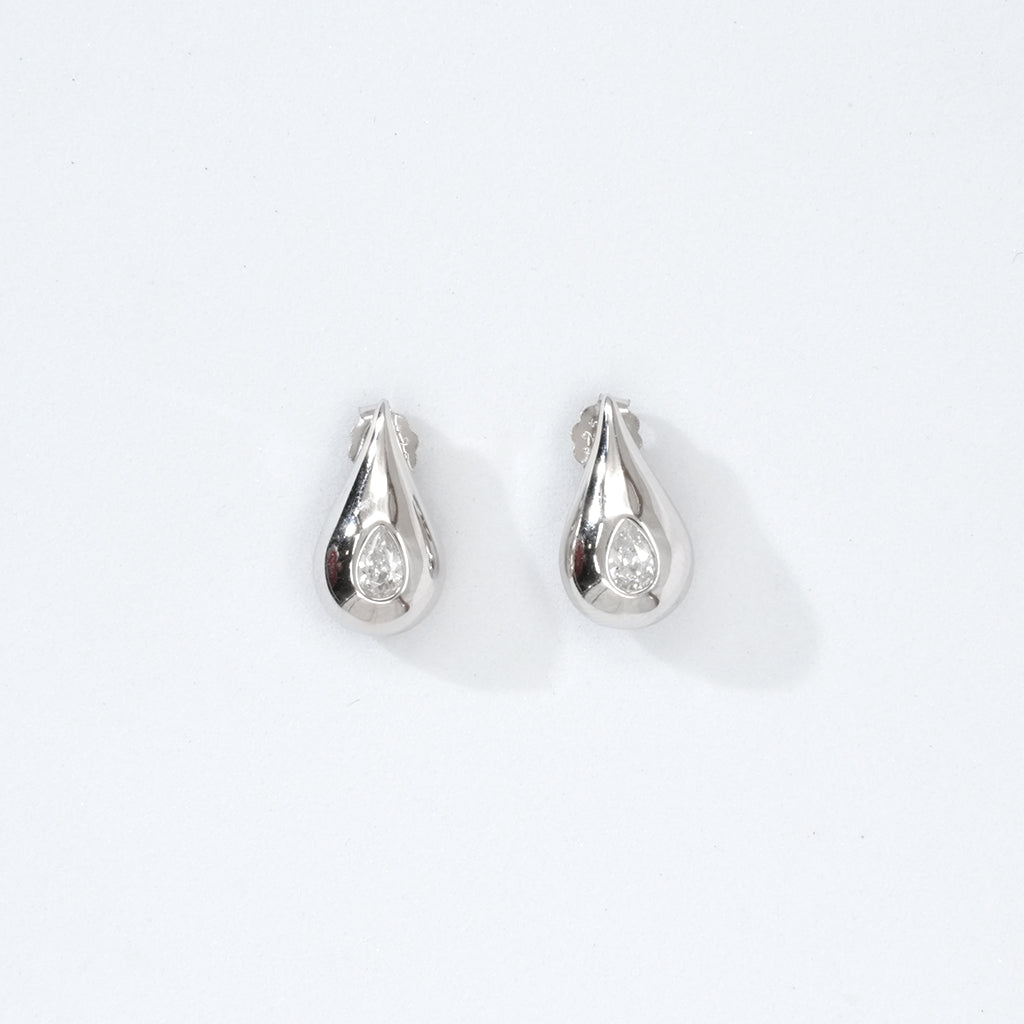 Silver Earrings with Pear Shaped Diamonds