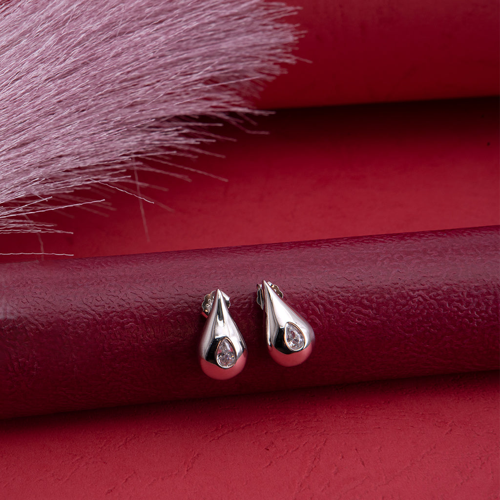 Silver Earrings with Pear Shaped Diamonds