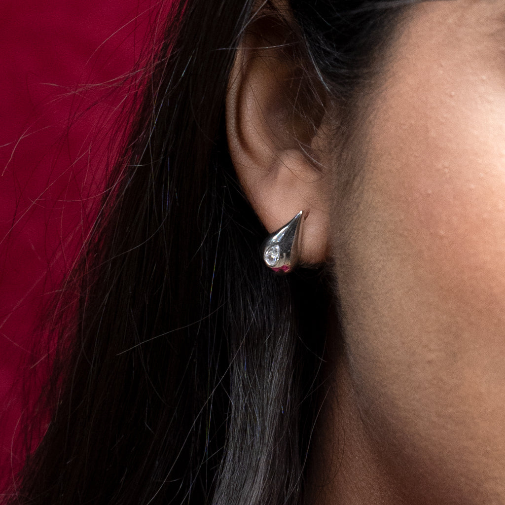 Silver Earrings with Pear Shaped Diamonds