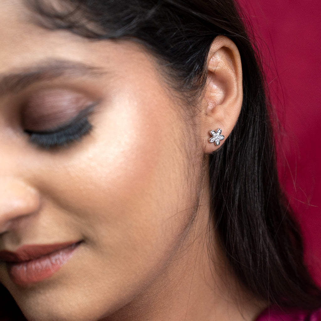 Silver Floral Earrings