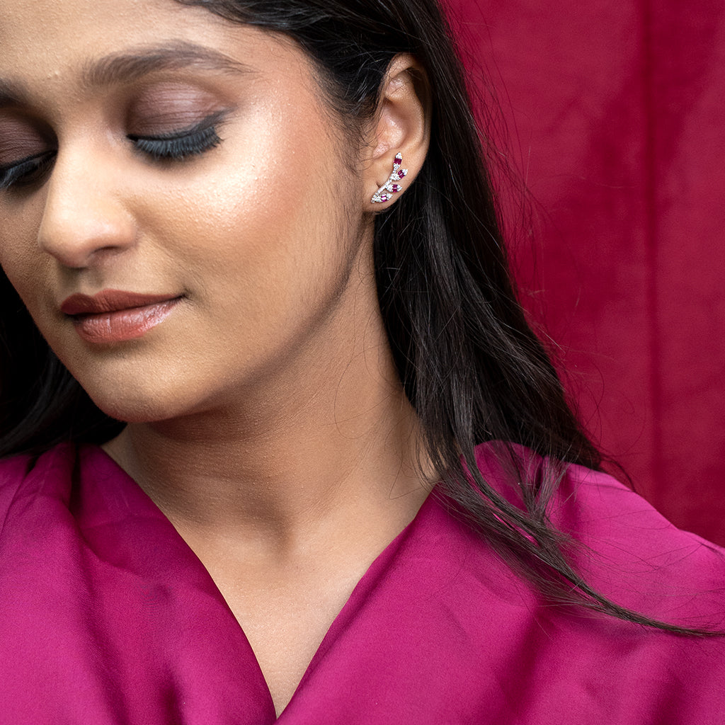 Silver Dangles with Round Diamonds & Pink Baguettes