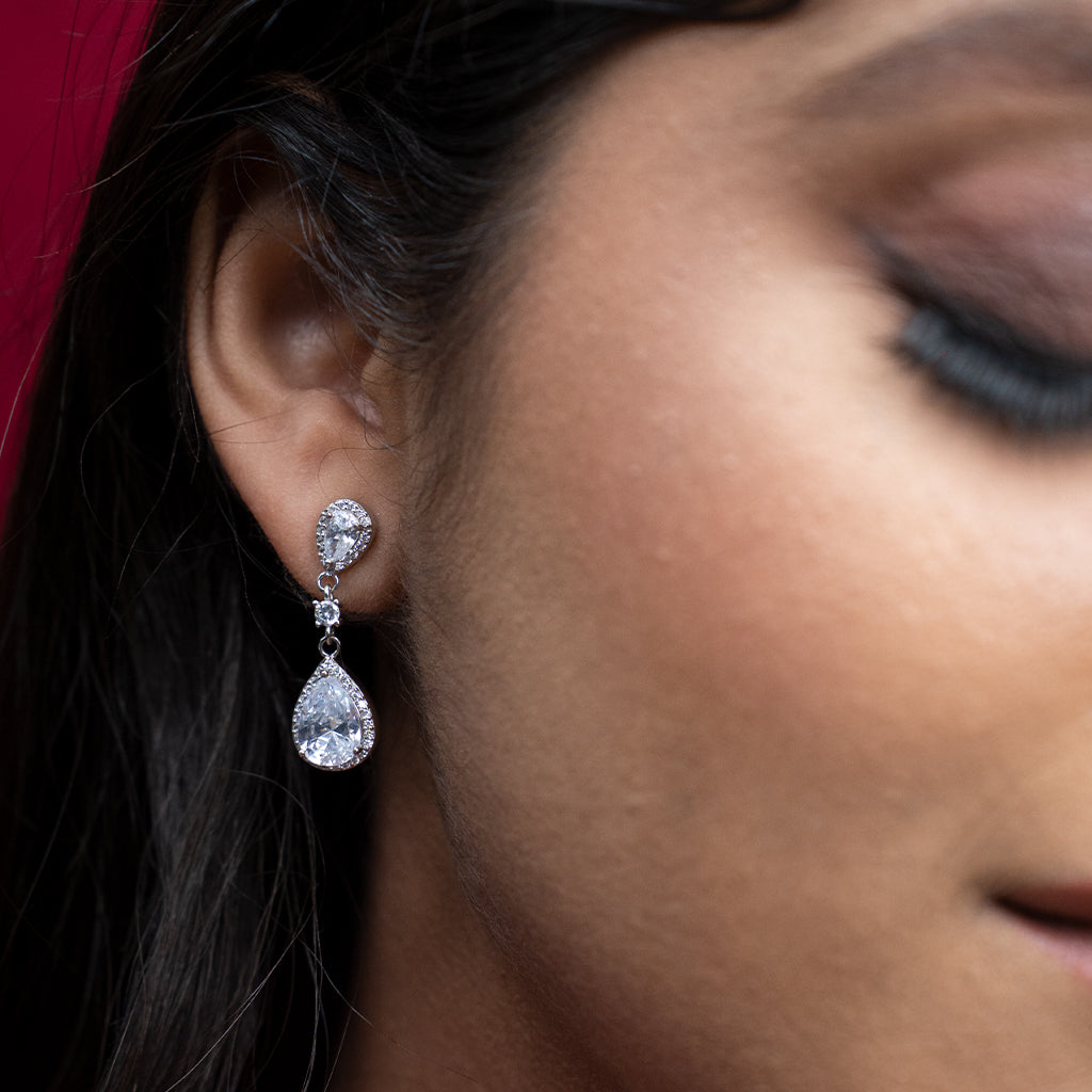 Dazzling Pear Shaped Silver Earrings