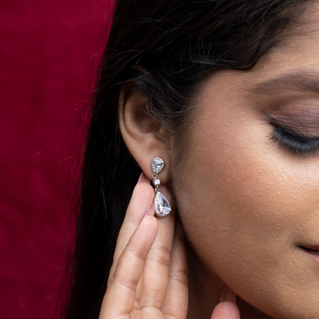 Dazzling Pear Shaped Silver Earrings