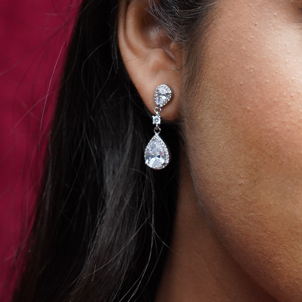 Dazzling Pear Shaped Silver Earrings