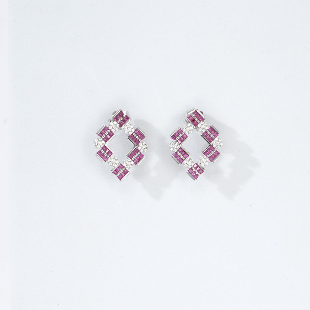 Silver Earrings with Pink Baguettes