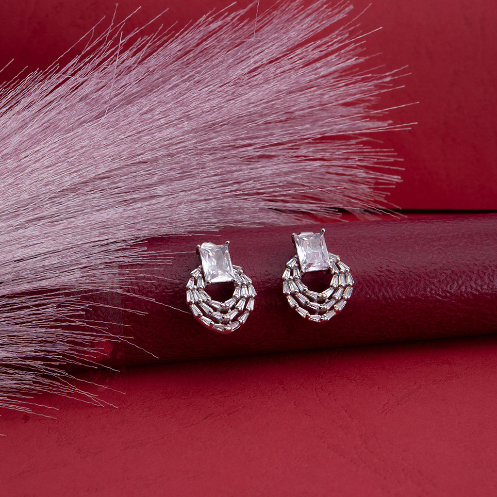 Emerald Cut Solitaire Silver Earrings