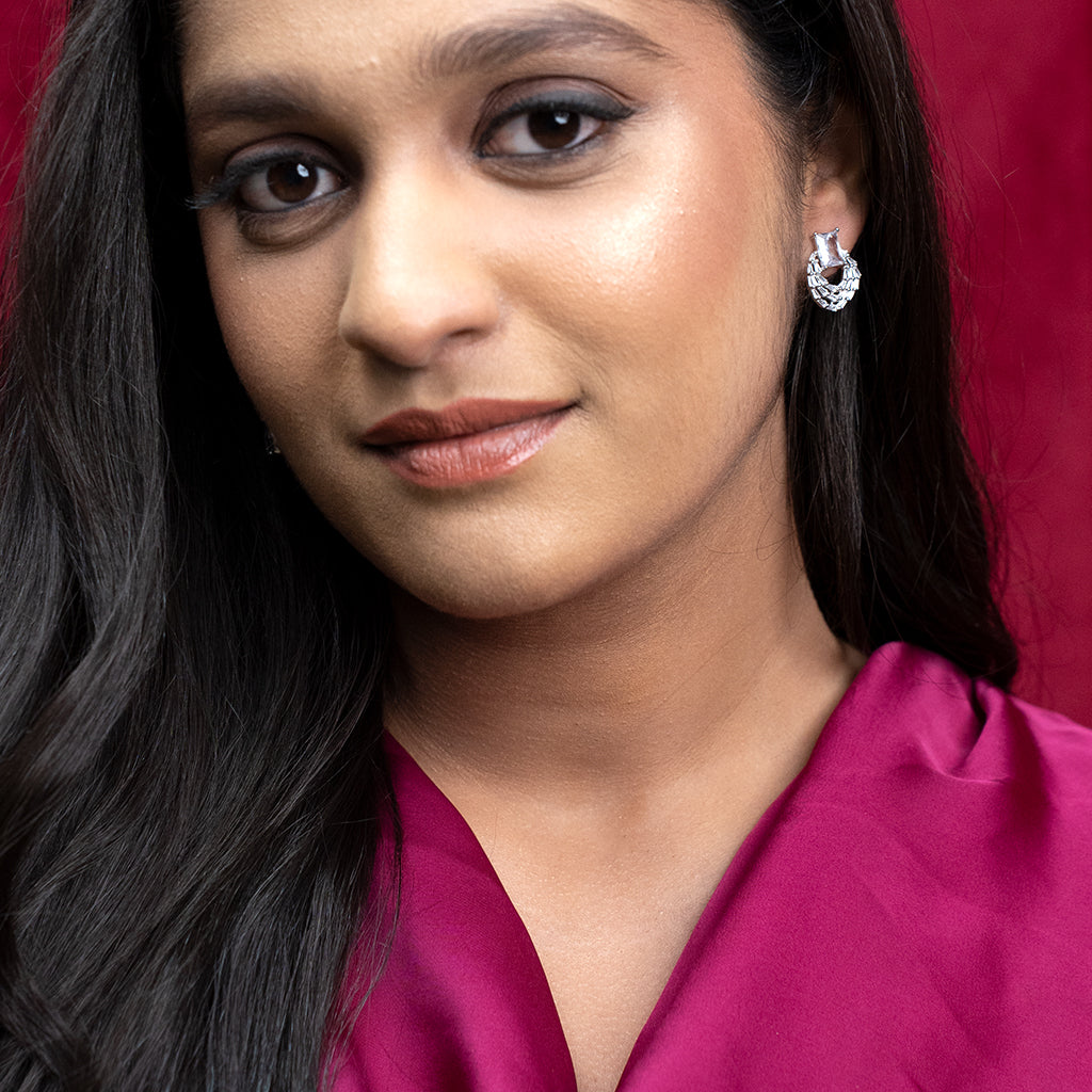 Emerald Cut Solitaire Silver Earrings