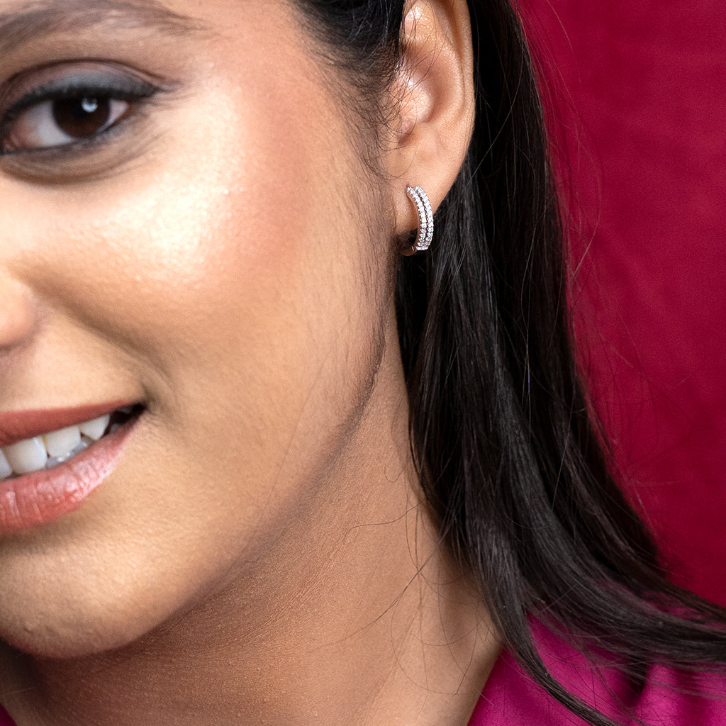 Double Lined DiamondsSilver Earrings