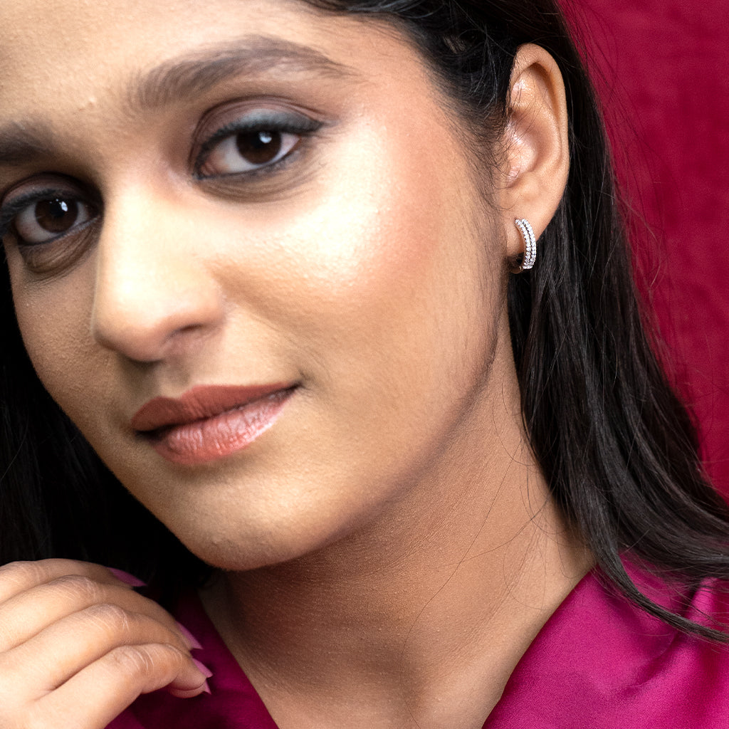 Double Lined DiamondsSilver Earrings