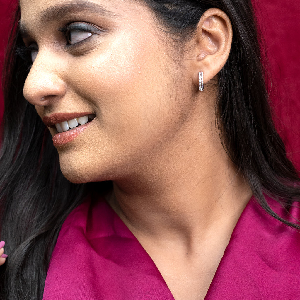 Double Lined DiamondsSilver Earrings