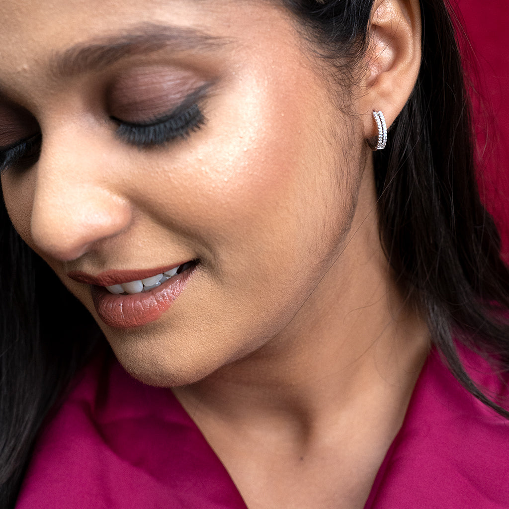 Double Lined DiamondsSilver Earrings