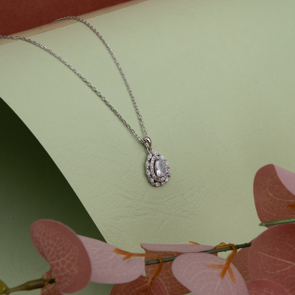 Pear Shaped Solitiare Silver Pendant