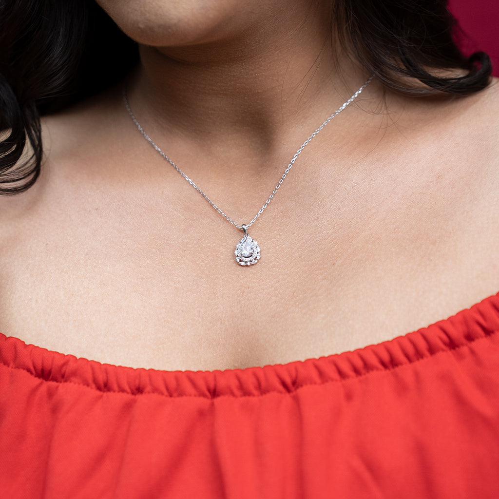 Pear Shaped Solitiare Silver Pendant