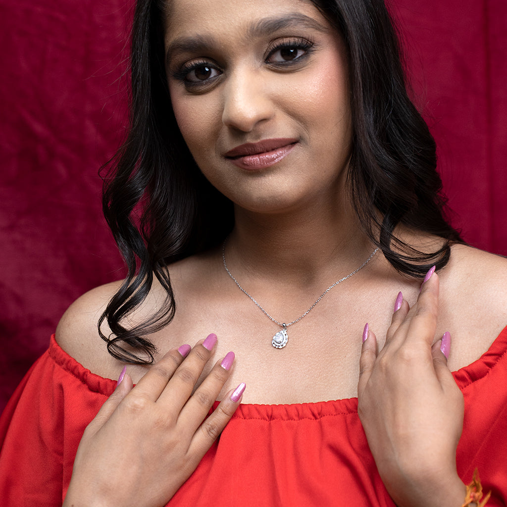 Pear Shaped Solitiare Silver Pendant