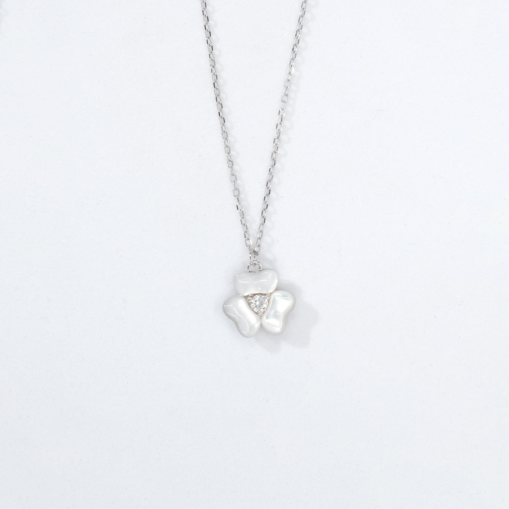 Silver Floral Designed with White Stone Pendant