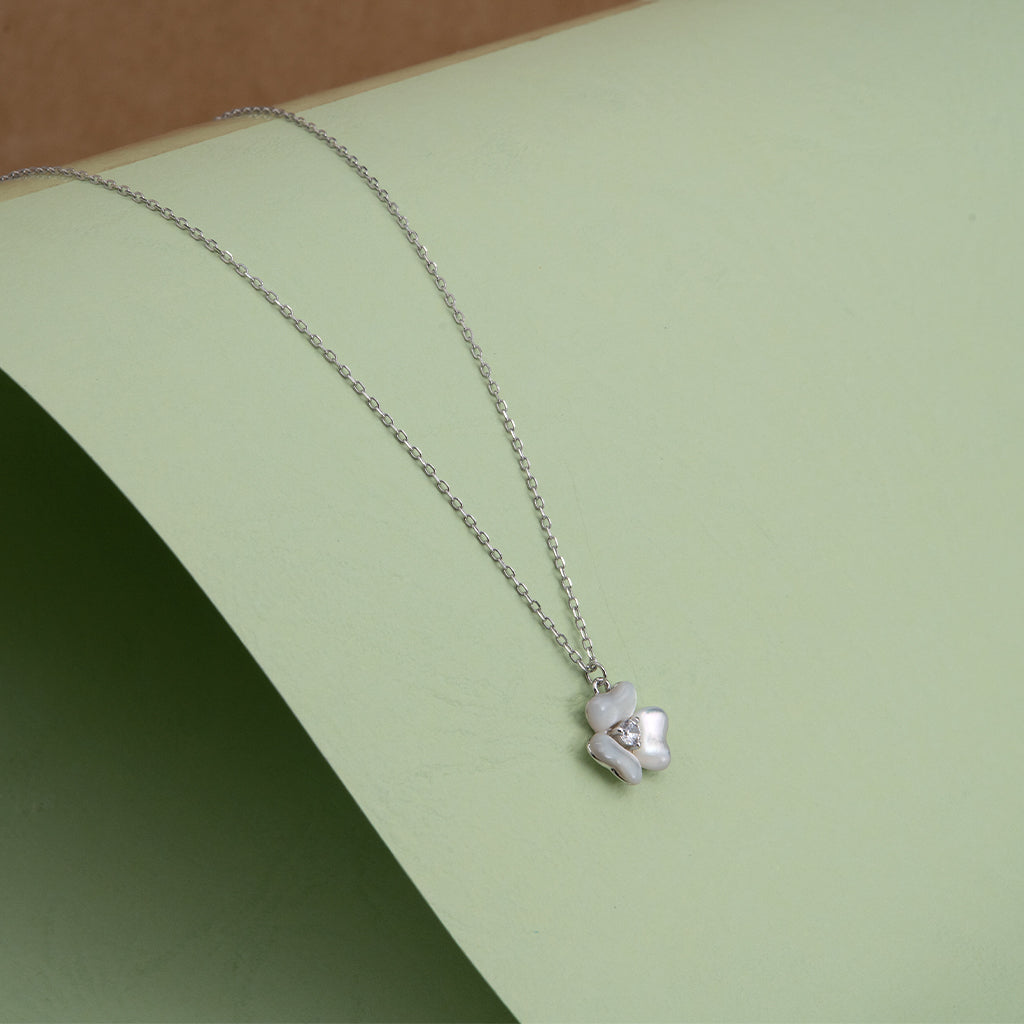 Silver Floral Designed with White Stone Pendant