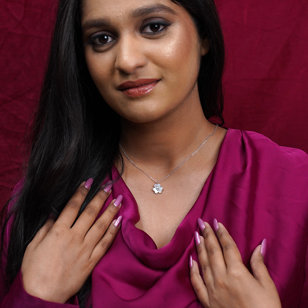 Silver Floral Designed with White Stone Pendant