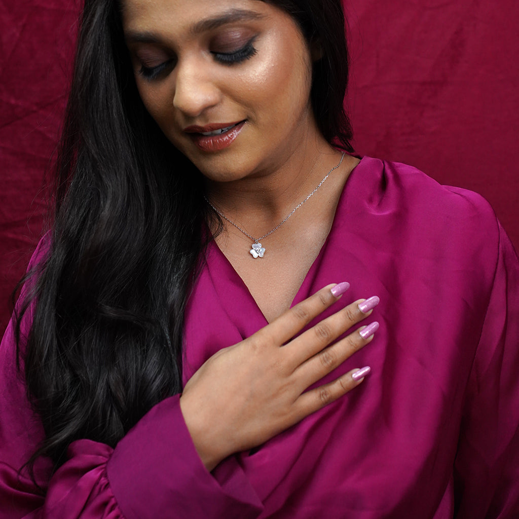 Silver Floral Designed with White Stone Pendant