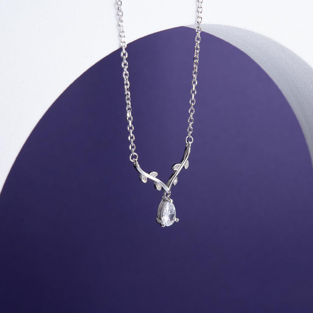Teardrop Shaped Diamond Studded in Silver Pendant