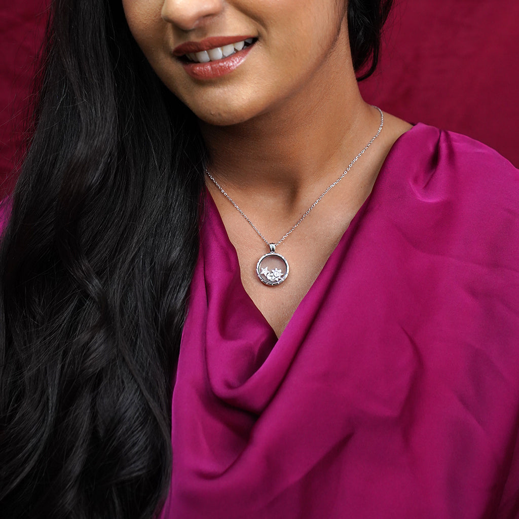 Glass Pendant with Silver Charms Pendant