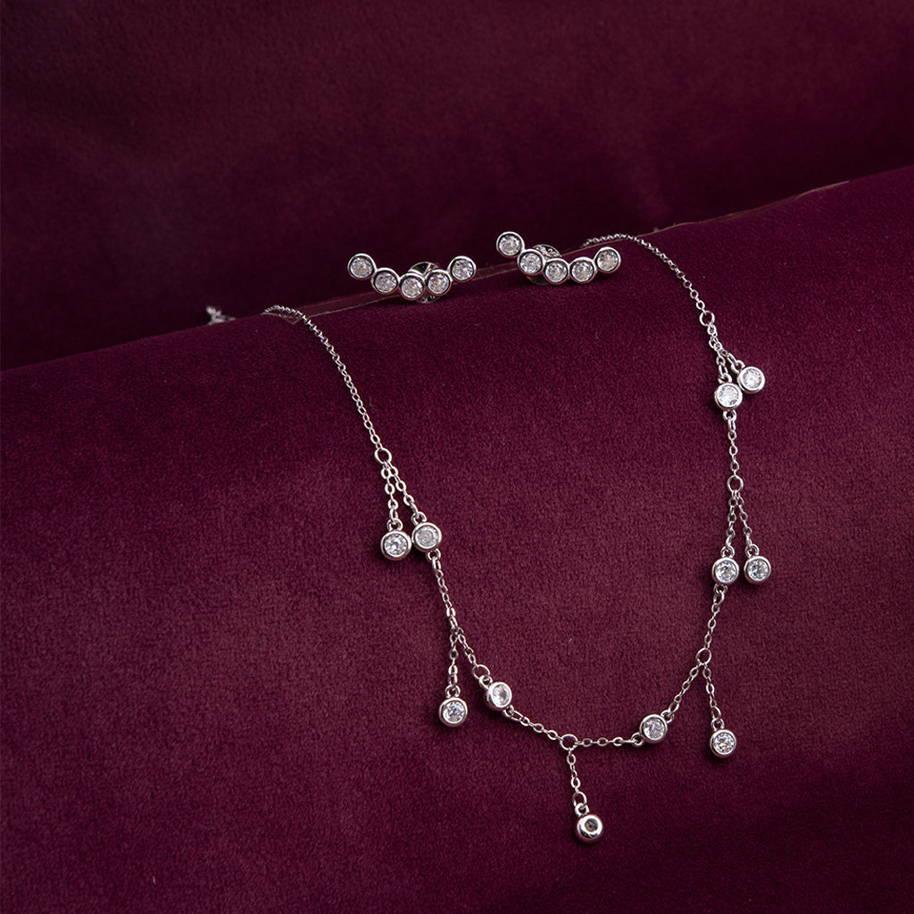 Silver Diamond Pendant Set