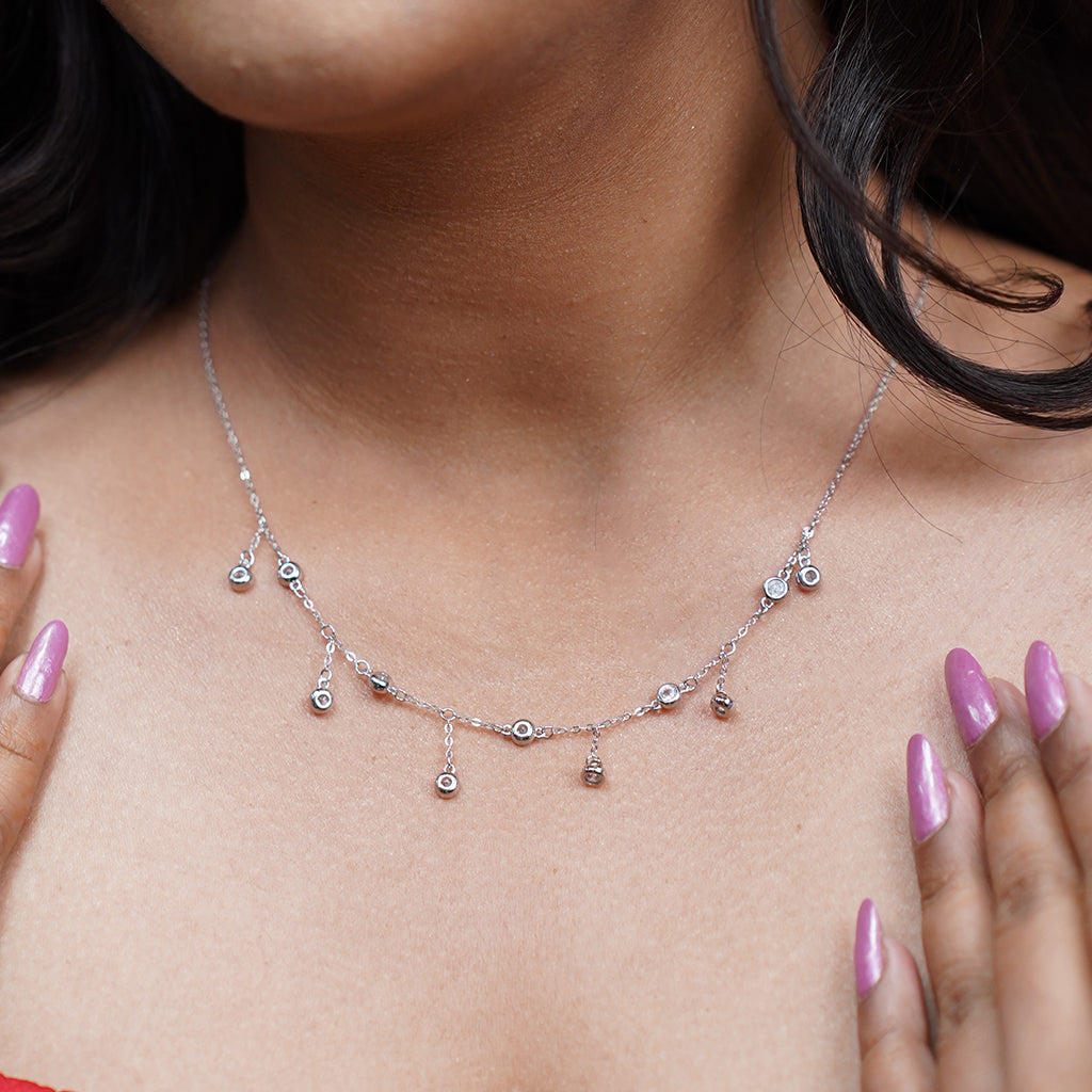 Silver Diamond Pendant Set