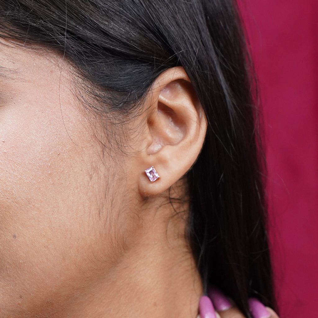 Rose Silver With Pink Sparkling Stones Pendant Set