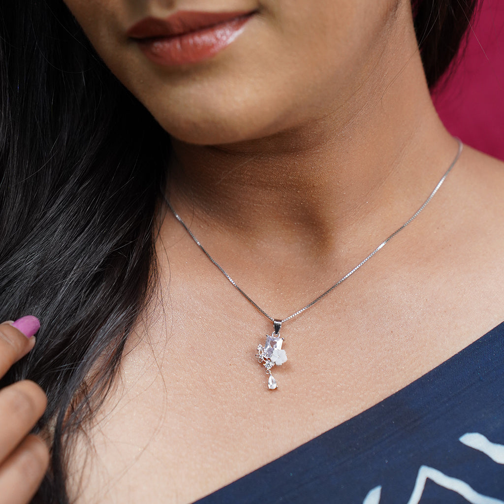 Silver Pendant Set With Emerald Cut Diamonds