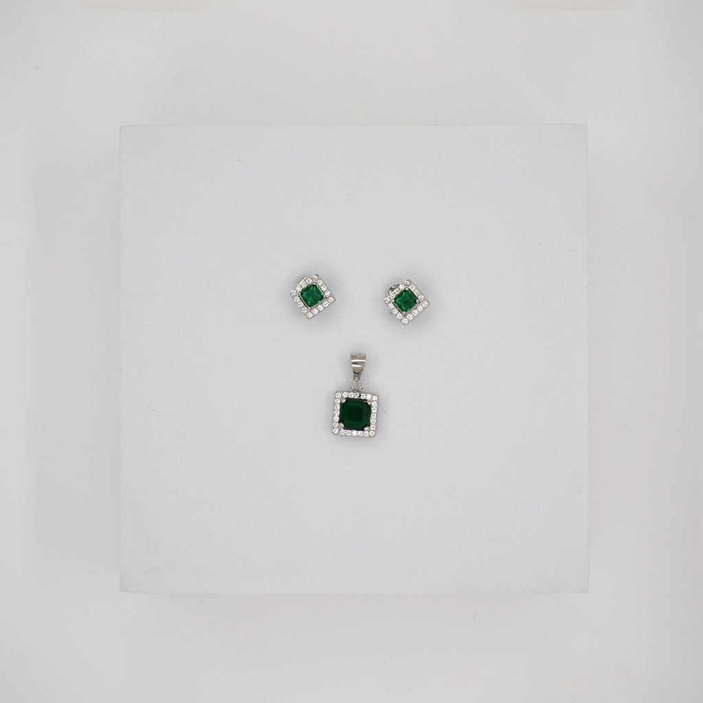 Silver Princess Cut Pendant Set