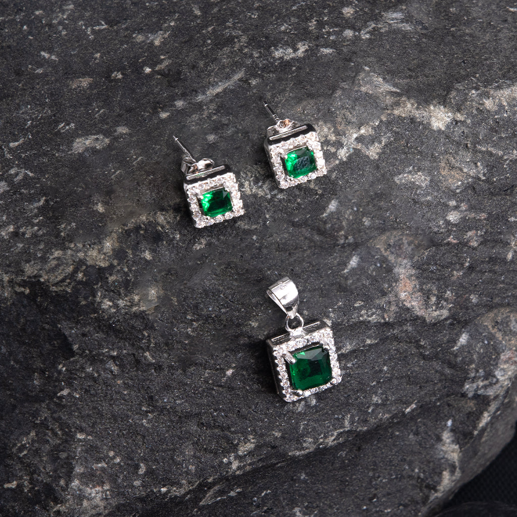 Silver Princess Cut Pendant Set