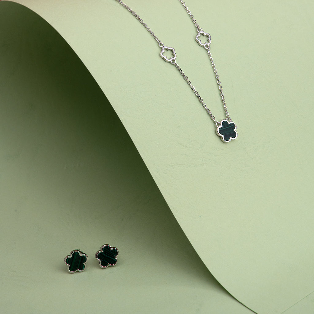 Sterling Silver Pendant Set With Radiant Green Stones