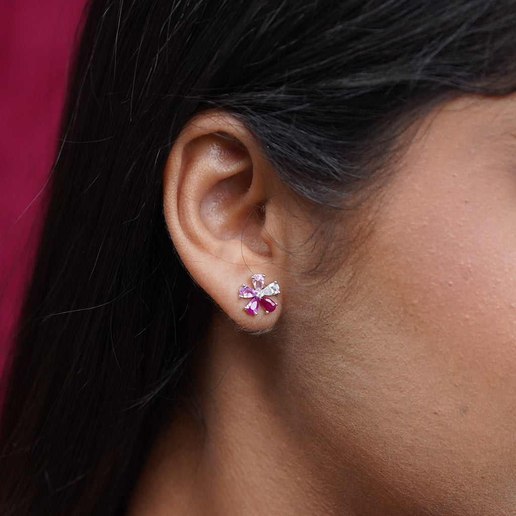 Silver Floral With Pink Stones